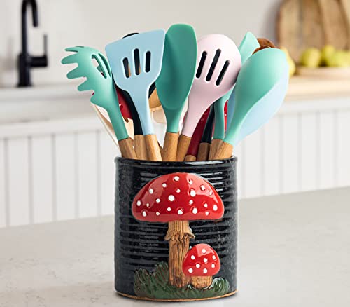 Dgudgu Mushroom Kitchen Utensil Holder For Countertop Ceramic Utensil Holder For Kitchen Counter Large Cooking Utensil Utensil Crock Holder Spatula Holder Utensil Organizer For Countertop #TOP6