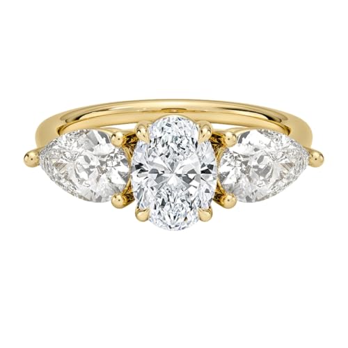 1 CT Oval Cut Lab Grown Diamond Luxe Three Stone Engagement Ring For Her
