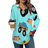 Womens Bodysuit Monster Truck Cartoon T Shirts Long Sleeve Hoodie V Neck Pullover Tops, 2026