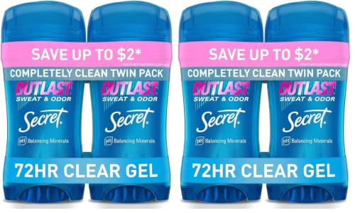 Secret Outlast Antiperspirant Deodorant for Women,72hr Sweat & Odor Protection,PH Balancing Minerals,Clear Gel,Completely Clean Scent,2.6 oz,(Pack of 4) - image 1