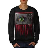 Wellcoda Ojo Antiguo TELEVISOR Sangre Moda Demonio Sudadera para Hombre Negro 7XL
