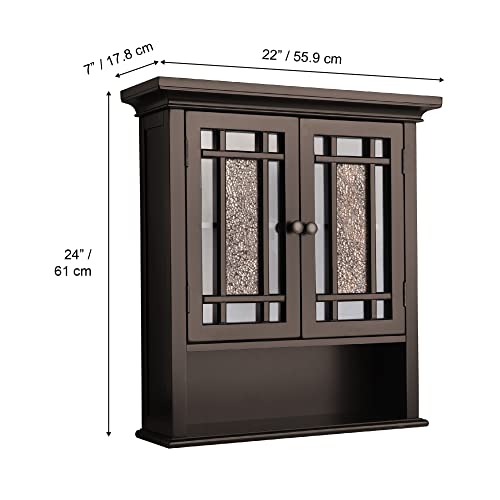 Teamson Home 2 Door Bathroom Wall Cabinet Windsor Collection with Crown Molding, Wall Mounted Over The Toilet Storage with Open Shelf & Decorative Glass Mosaic Details, Espresso by Teamson Home - Image 5