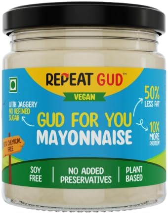 - Vegan Mayonnaise | 100% Chemical Free | Soy Free | 50% Less Fat | 10x more Protein | No Refined Sugar | No Soy/ Palm Oil | Plant Based | Extra Creamy & Delicious With Cashew Milk & Pea Protein | Healthy Sauce For Kids | 180 gm