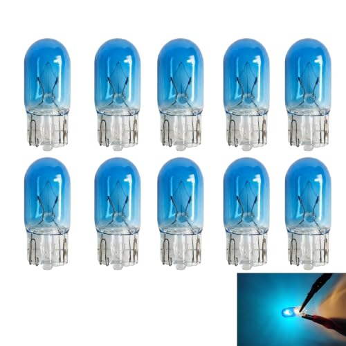 YYTQP 10 PCS T10 Car Wedge Light, 12V 5W Miniature Bright Auto Dashboard Gauge Side Light Bulb Lamp, Multifunctional Width Indicator Light, Instrument bulb, Lighting Accessories for Most Cars (Blue)