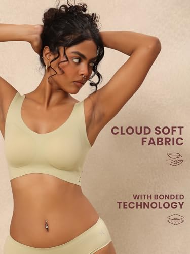 Image of Krvvy Ultrasoft Bralette | Wireless and Seamless Everyday Bra for Women | Full Coverage Slip-On Bralette with Removable Pads | Lightweight Comfort Fit