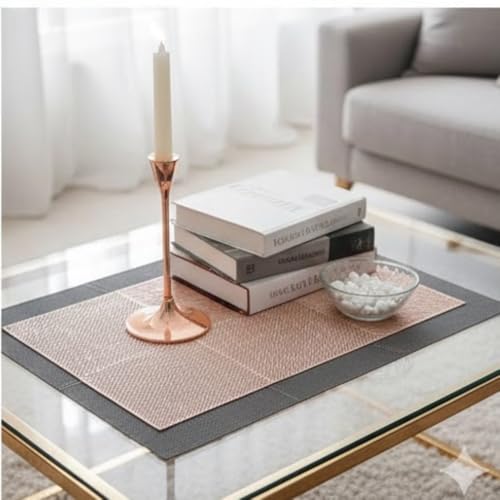 Image of HomeCloud Rectangular Waterproof Dining Table Placemats | Strong & Easy-Clean Table Mat for Dining, Center & Bedside Table | Protects from Spills, Heat & Scratches (Six Boxes Rosegold, Set of 2)