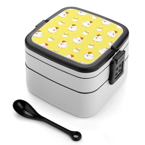 ランチボックス 2段 イエロー ひよこ ヒヨコ 弁当箱 おべんとう箱 寿司ボックス ピクニックボックス 弁当ケース 食器付き 大容量 漏れ防止 携帯便利 軽量 オフィス キャンプ 通勤 通学 1000ml