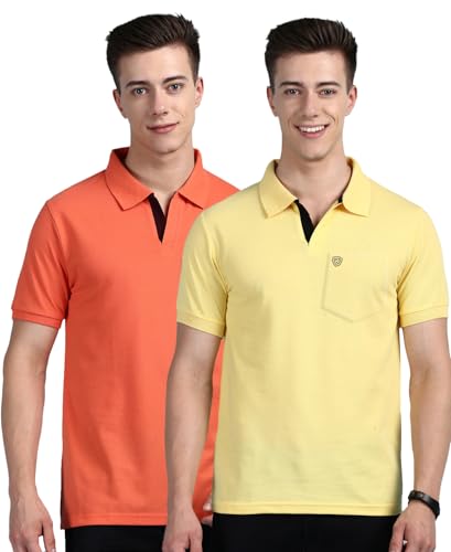 Image of Lux Cozi Men's Regular Fit Polo Neck Half Sleeve Solid Casual T-Shirt with Chest Pocket COZI 2122 APRCAT YLW 5XL 2PC
