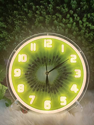 Jomodecor 12 Inch Glowing Neon Light Wall Clock, Silent Non-Ticking Quartz Movement, Battery Operated Decorative Clock For Home Decor Living Room Bedroom Kitchen Office Studio Store - Kiwi #TOP2