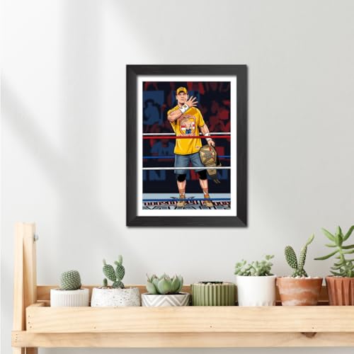 Image of TenorArts John Cena Poster Wrestler Vector Art Design Photo Framed Painting with Matt Finish Black Textures (12 inches x 9inches)