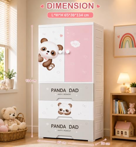 Image of YASONIC Plastic Wardrobe for Kids Clothes - Durable, Easy to Use Anti-Skid & Non-Slip Effective Professional Collapsible Wardrobe, Plastic Cupboard for Kids, Foldable Almirah (Panda, 1+3 Tier)