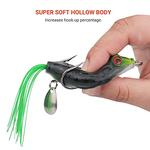 RUNCL Topwater Frog Lures 5PCS, Durable Lifelike Silicone Bass Bait, Floating Realistic Frog Lures Kit for Freshwater Saltwater, Topwater Fishing Lures for Pike Snakehead Salmon Trout Catfish - Image 3