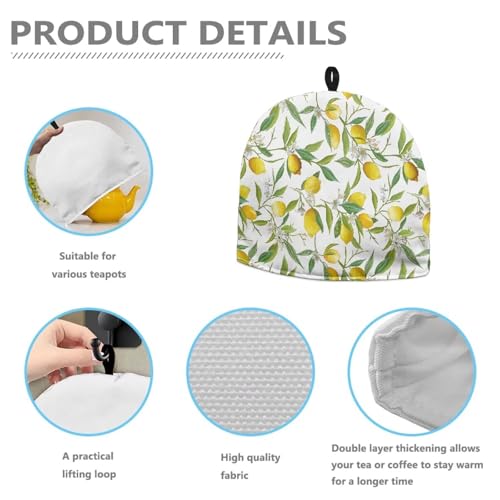 Image of Lemon Leaf Print Kitchen Teapot Cosy Insulating Tea Pot Cozies for Kitchen Accessory Home Table Decorative Breakfast Warmer Pot Cozies