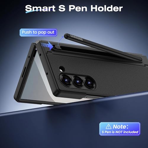 Image of Kapa Textured Grip S Pen Holder Hinge Protection Back Cover for Samsung Galaxy Z Fold6 / Fold 6 | with Kickstand & S Pen Slot Case (Black)