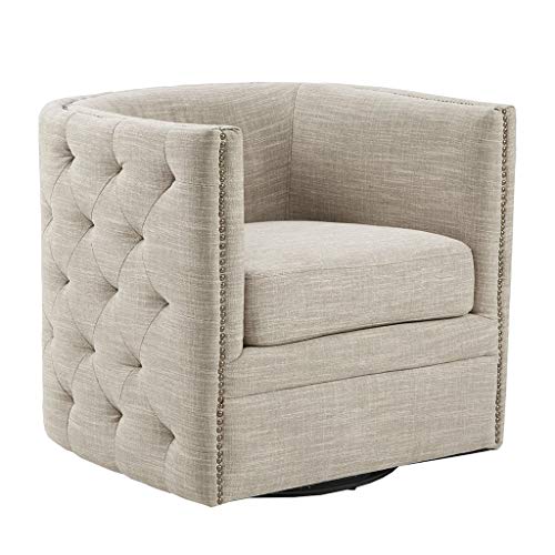 Madison Park Capstone Swivel Chair - Solid Wood, Plywood, Metal Base Accent Armchair Modern Classic Style Family Room Sofa Furniture, Cream #TOP4