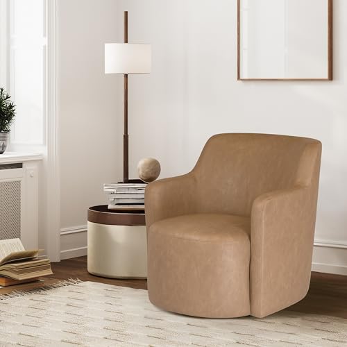 Image of HomePop 360 Barrel Back Swivel Chair - Sand Faux Leather
