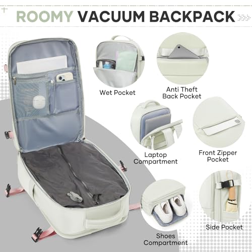 Image of Vacuum Travel Backpack with Pump for Women Men, Carry on Air Backpack for Flight Approved, Personal Item Luggage Backpacks