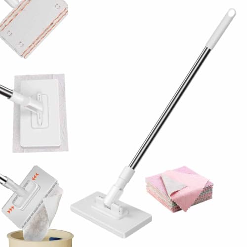 Mopas De Limpieza Suelos,Fregona Antipolvo Desechable,Trapeador de Limpieza de Cocina,Mopa desechable con 10 Paños Reutilizables,Abrazadera de Prensa Desmontable,Cambio Automáticode Tela