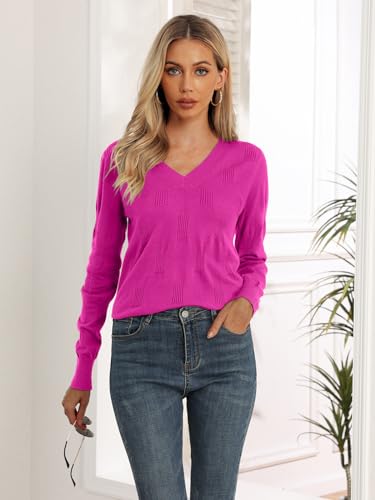 Image of Yincro Women V Neck Long Sleeve Soft Sweater Knit Casual Pullover Top