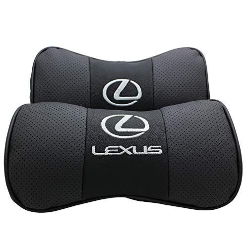 レクサス LEXUSロゴ ネックパッド 本革レザー 枕 2個セット ブラック 汎用品 自動車用 車内装 【並行輸入品】