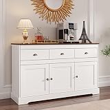 Anjiaqianmo White Buffet Cabinet Storage Kitchen Cabinet Sideboard with 3 Drawers & 3 Doors Adjustab