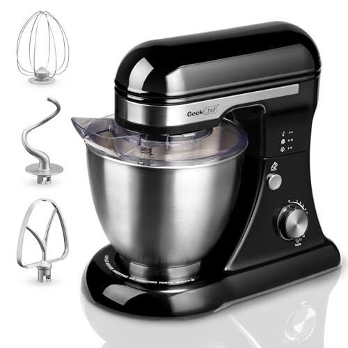 Geek Chef Electric Stand Mixer, 4.8QT 12 Speeds Tilt-head Food Mixer with Dough Hook, Whisk, Beater, Bowl, Rotary Knob for Home Kitchen Use, Black