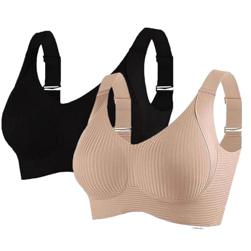 Cocila Sujetadores Deportivos para Mujer, Cómodos, Acanalados, Sin Aros, Ajustables, Uso Diario, 2 Piezas Sujetador Deportivo Mujer Postoperatorio Maternidad Lactancia Reductor Aro Pack con
