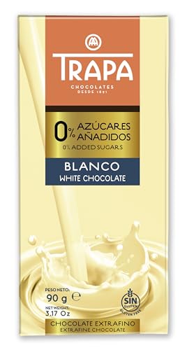 TRAPA 0% AZÚCARES AÑADIDOS|Chocolate Blanco| Tableta 90 g | Sin Gluten