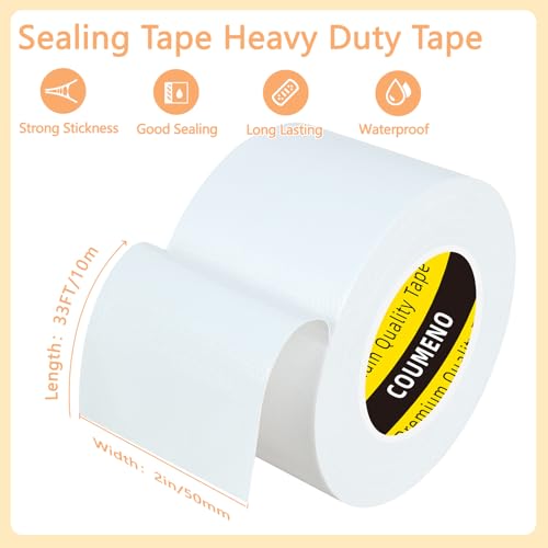 Image of Duct Tape White, 2in x 33FT, Heavy Duty Industrial Grade Gaffer Tape 280μm, Waterproof Hand Tearable Repair Tape for Sealing, Bundling, Patching, Indoor & Outdoor Use