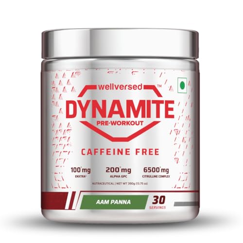 Image of Wellversed Dynamite Caffeine Free Pre Workout For Men (30 Servings, Aam Panna) For Focus & Energy Boost With 6500mg Citrulline Complex | Preworkout Supplements For Men - 390g