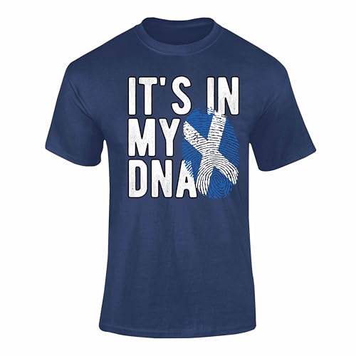In My DNA Scotland T-Shirt, Football Top, Scottish Flag Gift for Men & Kids - Navy Large