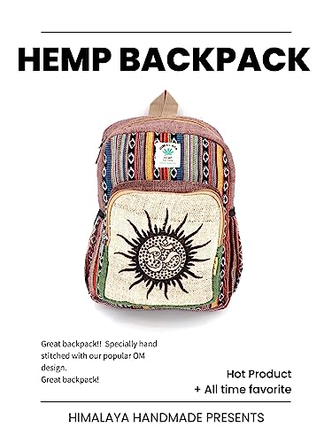 Unique design Sun and OM print Himalaya Hemp Hippie Backpack Festival Backpack Hiking Backpack FAIR TRADE Handmade with Love. (BROWN)2