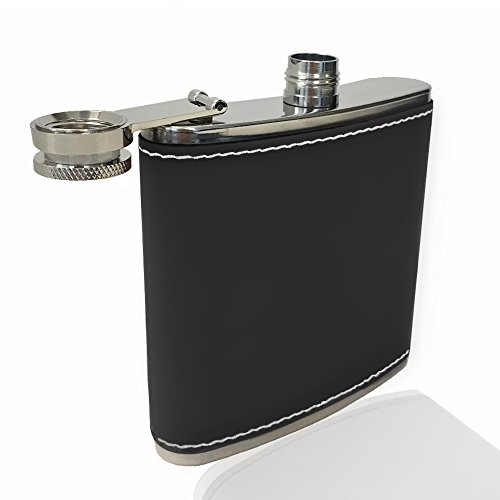 Faux Leather Flask, Motorcycle, Personalized Engraving Included (Black With Silver) #TOP1