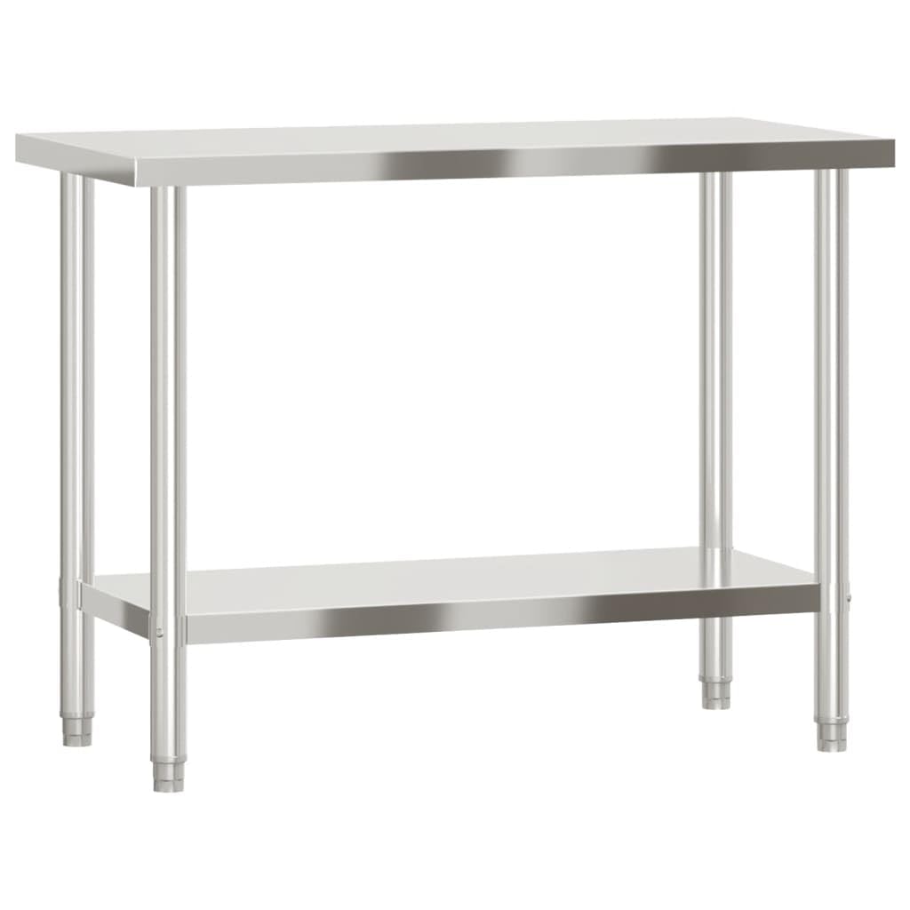 Mesa de trabajo de cocina de acero inoxidable, 110 x 55 x 85 cm, con encimera y estante, patas ajustables, ideal para suministros de gastronomía, gastronomía, restaurante, catering, hotel