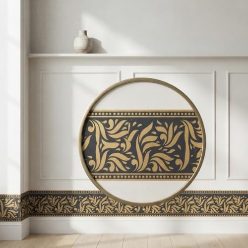 Image of Decorative Peel and Stick Wall Border Sticker 4 Inch x 4 Feet | Waterproof Self Adhesive PVC Wallpaper Border | Floral, Vintage & Traditional Designs | Wall Trim for Home Decor, VWB8