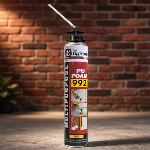 Image of KingSton DIY PU Foam Sealant Spray White 750ml x 2 Pcs- Multipurpose Wall Gap Filling, Crack & Hole Repair, Insulation, Sealing Expandable Waterproof Foam Spray for Doors, Windows, PVC Pipe & AC Ducts