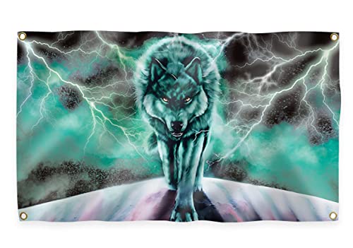Wolf 3X5 Flag，Funny Poster Wall Flag, Four Brass Grommets, Polyester Material, Suitable For Decorating Your Living Room,Bedroom, Garage.