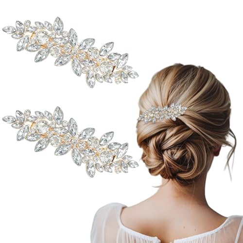 2 horquillas con diamantes para mujer, clips dorados con pedrería, accesorios de pelo elegantes para boda, fiesta y uso diario