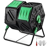Compost Tumbler Dual Chamber, Rotating Composter Tumblers, 2x18.5 Gallon Composting Bin Outdoor, Waste Food Reuse, Heavy Duty for Garden Patio Easy Turning