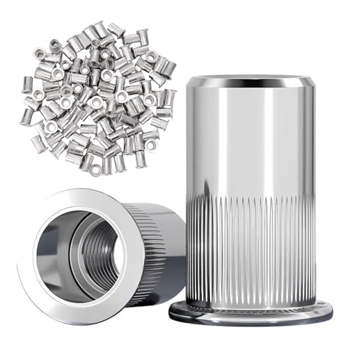 Wjelet 100 Stück Nietmuttern M8, Edelstahl A2 V2A Hülsenmutter, Blindnietmuttern, Flachkopf-Gewindeeinsätze, Einnietmuttern für Metall,Stahl,Glasfaser,Kunststoff