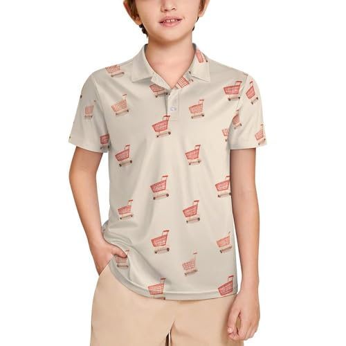 Boys' Classic Polo Shirts Short Sleeve Moisture-Wicking Golf & Tennis Shirts for Youth Teens Cute Shopping Cart