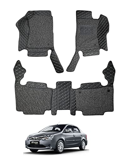 Image of Auto Hub Premium 7D car mat Etios, Luxury Double-Stich 7d Car Floor Mat Complete Set, 100% Waterproof and Washable, Color : Black