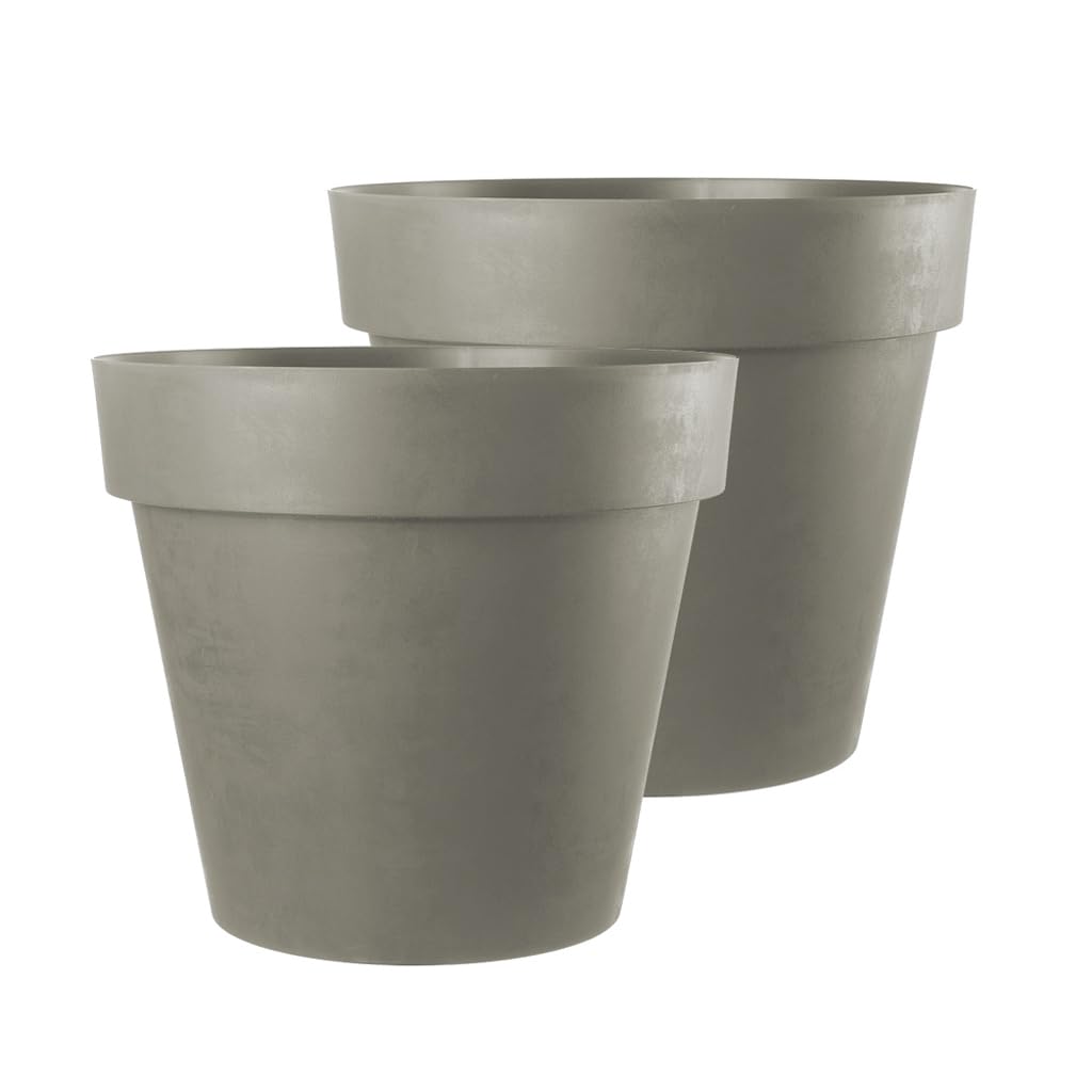 Kreher Pot de fleurs XXL avec roulettes, diamètre 79 et 58 cm, anthracite et blanc. Pot de fleurs robuste, grand pot de fleurs pour fleurs, arbres, extérieur et intérieur (marron, lot de 2)