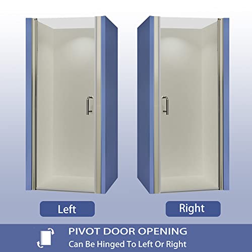 Grogro Pivot Swing Shower Door,32-33.5" W X 72" H Semi Frameless Shower Door,1/4 In Thick Clear Tempered Glass,Brushed Nickel Finish Shower Door, Glass Shower Doors Can Be Reversible Installation #TOP3