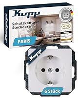 Kopp PARIS Schutzkontaktsteckdosen in Arktis-Weiß - 6 Stück - 1-fach Einbausteckdose mit erhöhtem Berührungsschutz - IP20 Unterputz-Steckdose mit Schutzkontakt - Steckdosen-Unterputz 16A / 250V~