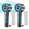 2pcs Portable Handheld Turbo Fan with 7000rpm High-Speed Motor USB Rechargeable Cooling Personal Fan 4-Speed, 4-16H Runtime, with Lanyard for Outdoor Travel, Women, Kids, Summer Gift