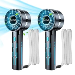 2pcs Portable Handheld Turbo Fan with 7000rpm High-Speed Motor USB Rechargeable Cooling Personal Fan 4-Speed, 4-16H Runtime, with Lanyard for Outdoor Travel, Women, Kids, Summer Gift