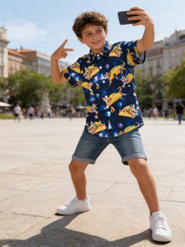 Image of uideazone Boys Novelty Print Short Sleeve Button Down Hawaiian Shirt 5-14Y