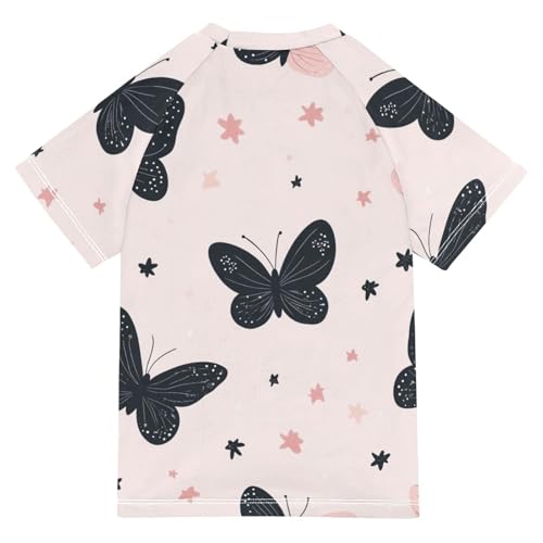 Boys Short Sleeve T-Shirts Butterfly Star Flying Rashguard Kids Swim Shirts Sun UPF 50+2