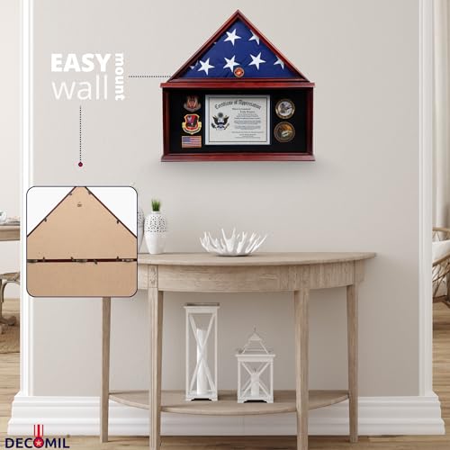 DECOMIL - Large Military Shadow Box Frame Memorial Burial Funeral Flag Display Case for 5x9 Flag, Solid Wood (Mahogany) (Marine) - Thumbnail 2